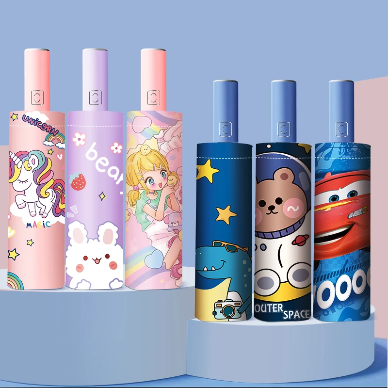 【小学初中安全升级防回弹自动伞】儿童晴雨两用安全防回弹黑胶