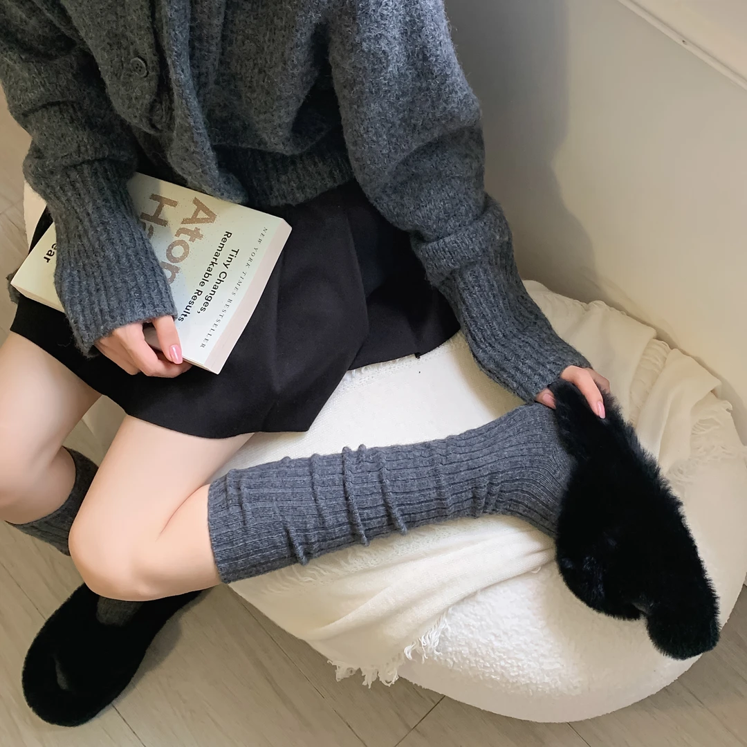 【羊毛小腿袜】竖条纹｜秋冬保暖百搭ins加厚韩版jk堆堆袜长筒雪地靴