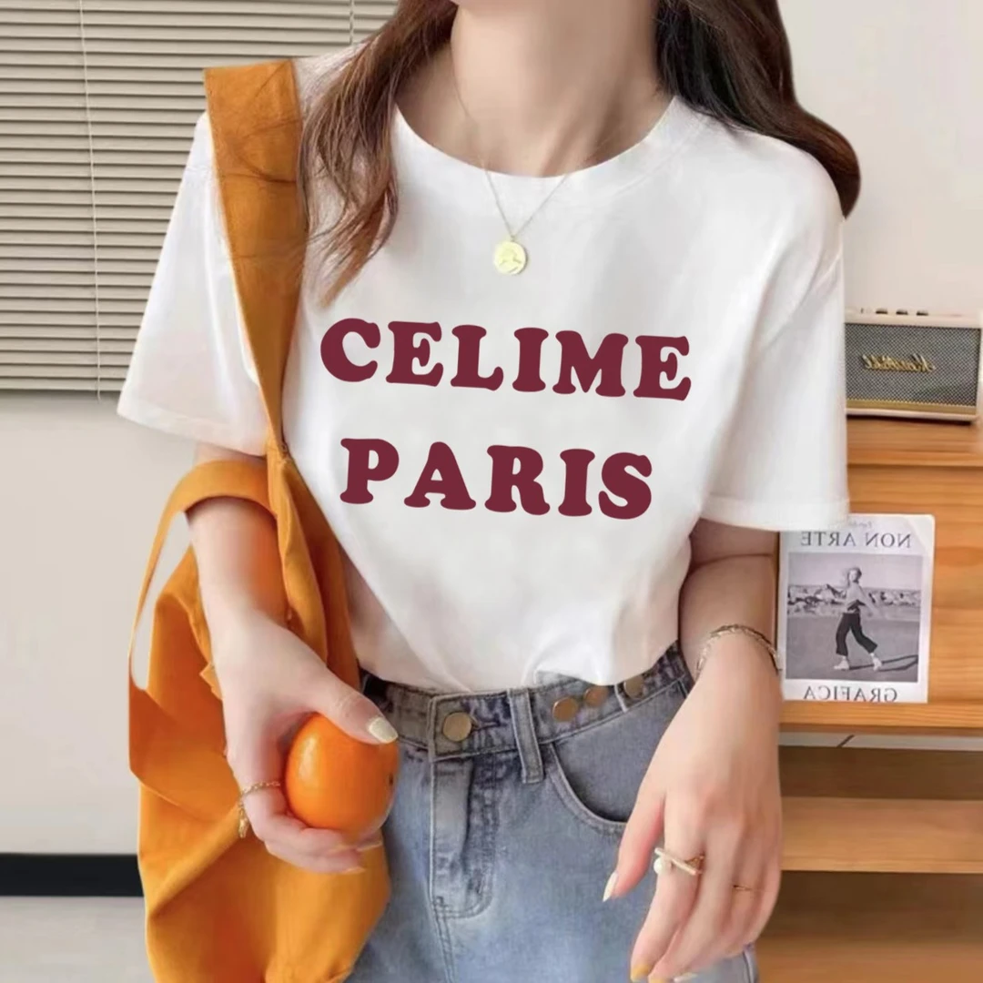 2025春季新款百搭纯棉圆领短袖休闲上衣女纯色印花打底衫吉檀三月