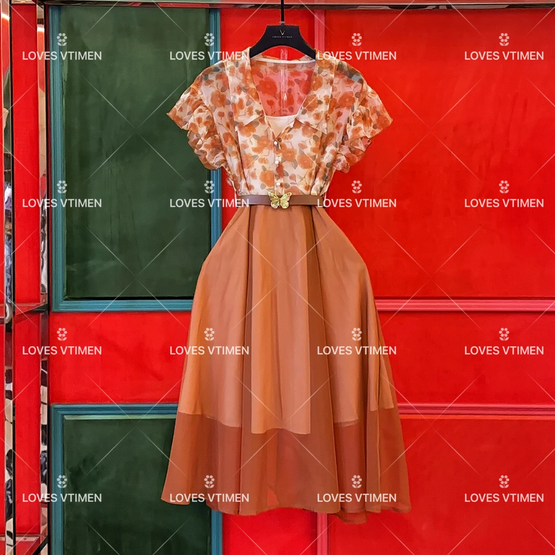 编码【5】KK气质轻奢显瘦法式碎花飞飞袖收腰连衣裙LOVES-A855