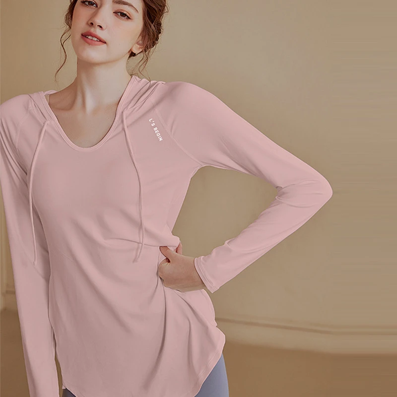 2024新款健身服女长袖宽松休闲运动上衣中长款瑜伽服连帽短袖卫衣