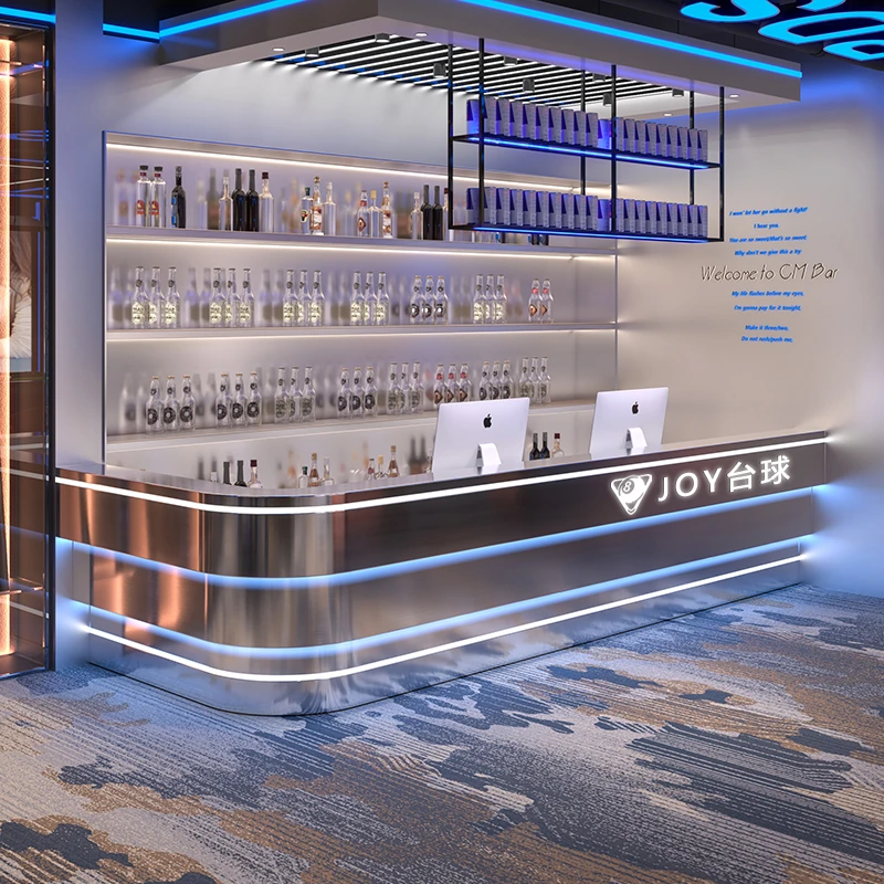 工业风不锈钢收银台轻奢台球厅吧台KTV定制电竞酒店前台接待柜台