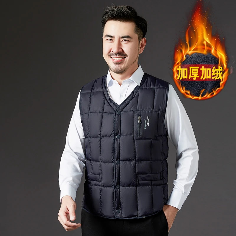 秋冬中老年男士爸爸棉马甲加绒加厚大码保暖贴身防寒马夹背心高端