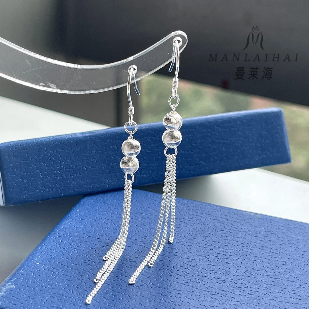 足银耳饰 猫眼双珠十字流苏耳钩气质高级感纯银正品个