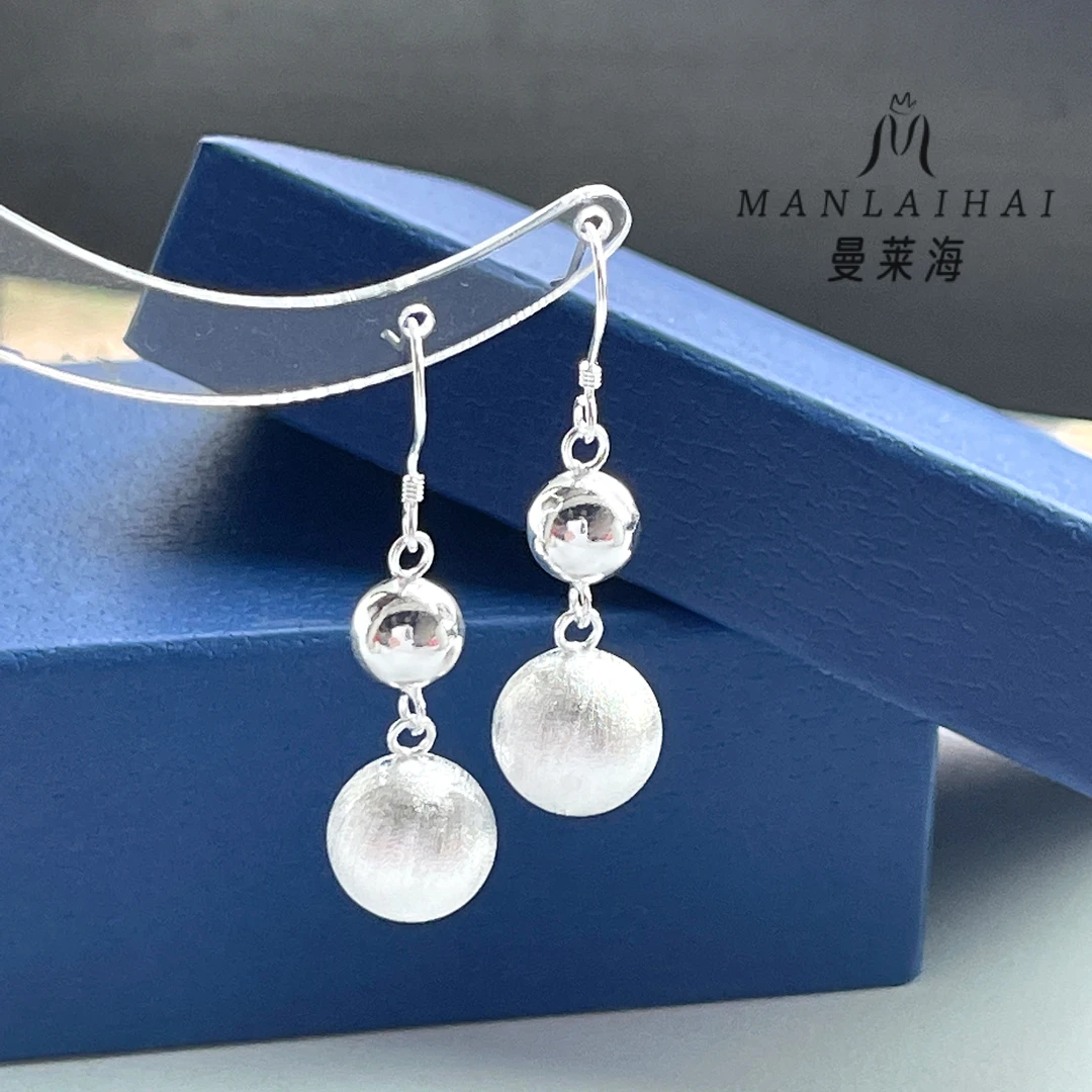 足银耳饰 ZY303拉丝大珠葫芦耳钩磨砂气质百搭