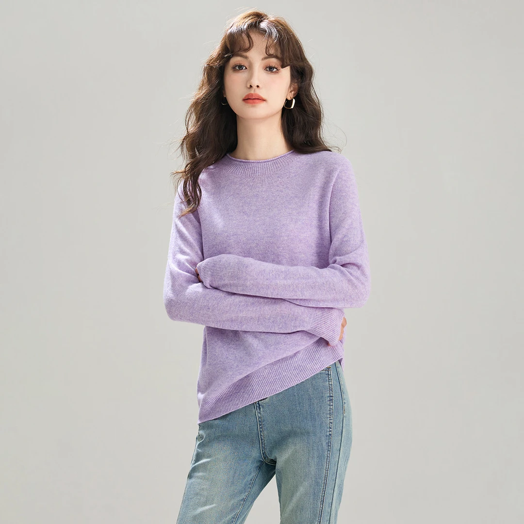 【绵羊毛】2024春秋季纯色圆领时尚休闲气质毛织上衣