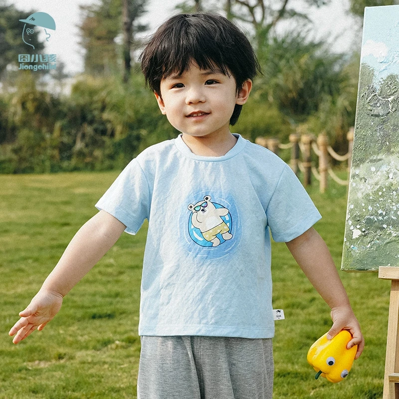 品牌男童T恤短袖夏印花字母中小童打底上衣儿童体恤XBT43522