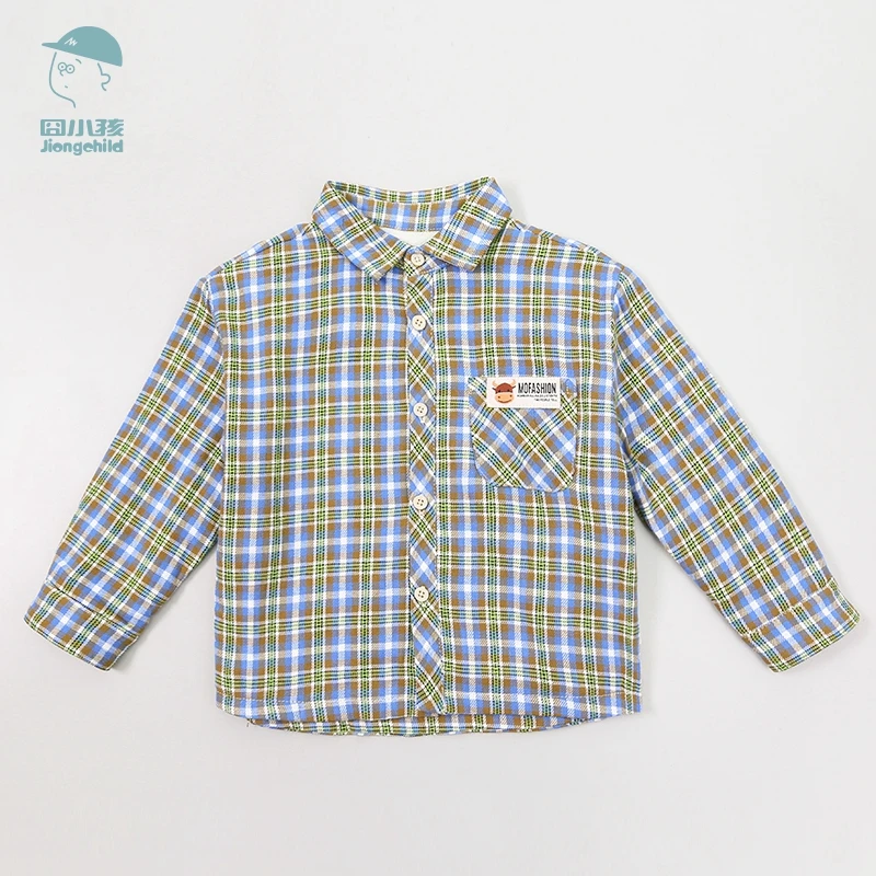 品牌男童冬装上衣帅气童装加绒格子衬衫加厚儿童衬衣潮XBC37663