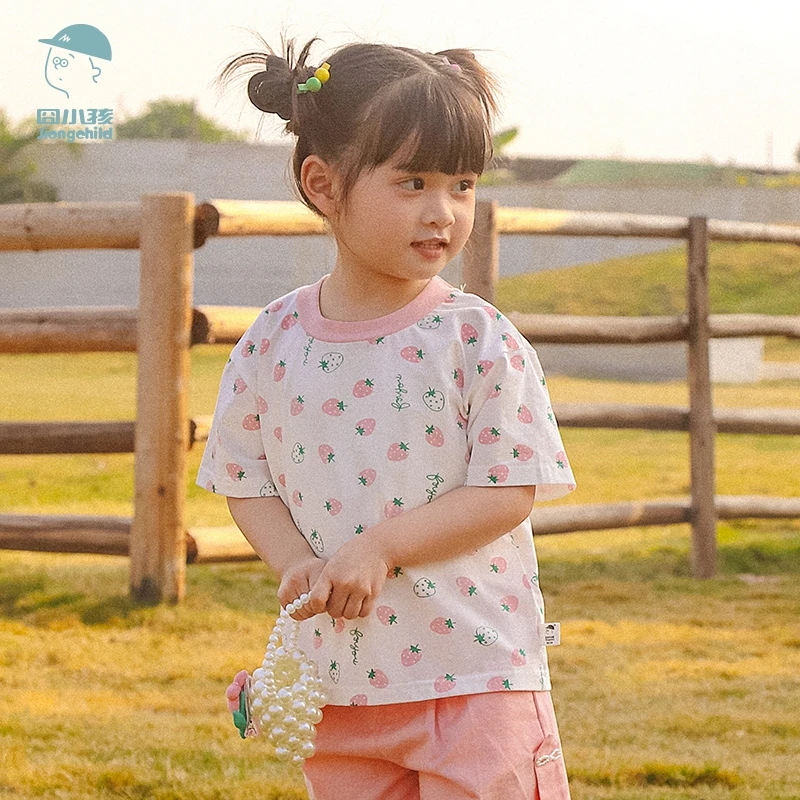 品牌女童T恤短袖夏印花字母小童打底上衣儿童半袖体恤XGT43023