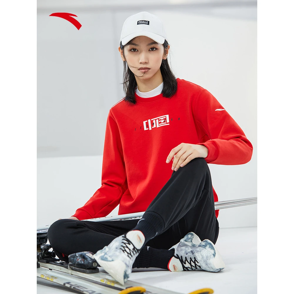 【奥莱特惠】安踏中国冰雪动型科技卫衣女中国红年运动上衣时尚长袖