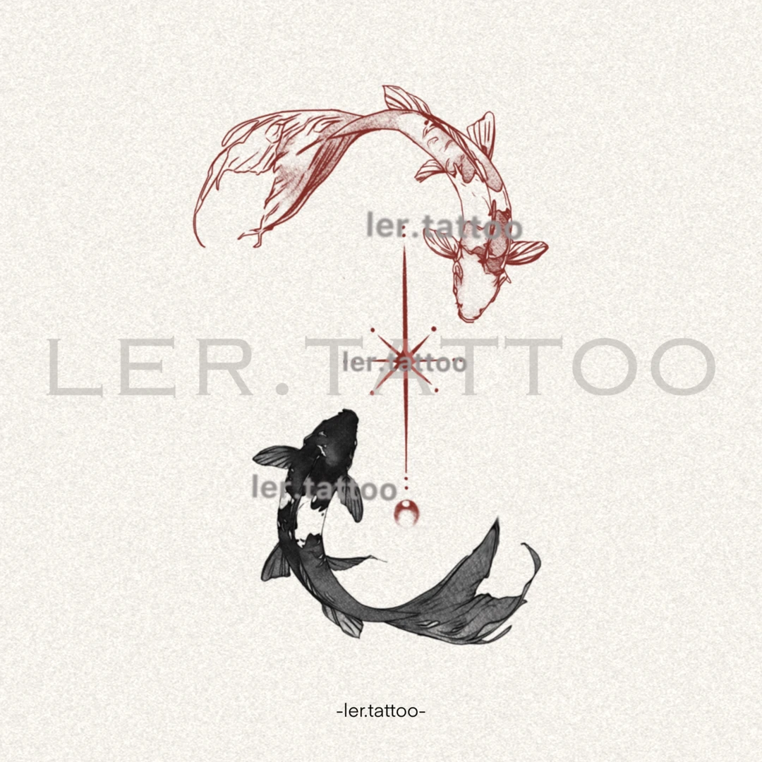 ler.tattoo｜新中式｜彩色纹身贴｜观鱼知乐｜全店5张包邮