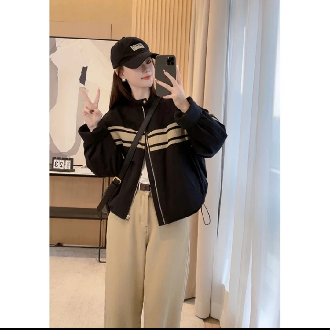 美式复古夹棉加厚立领夹克棒球服外套秋冬款棉衣棉服短款冲锋衣女