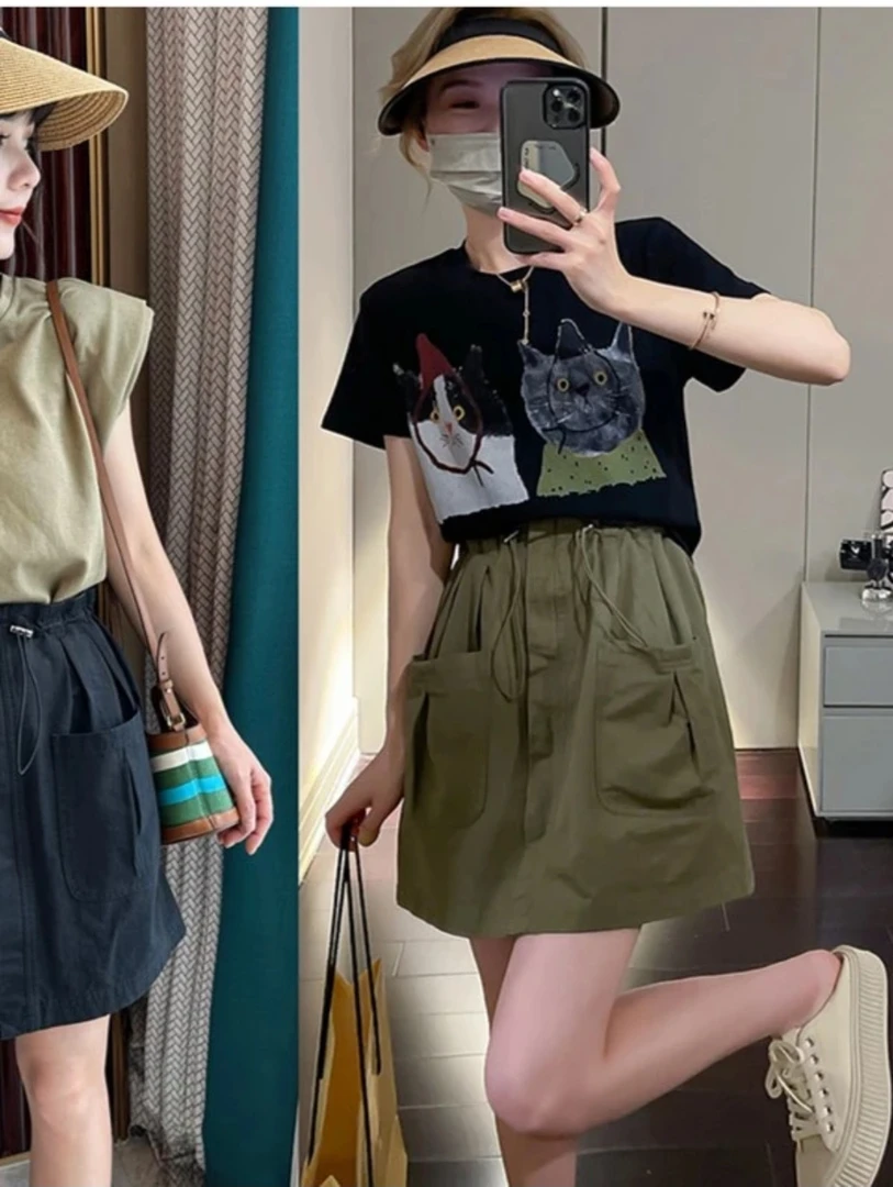 工装半身裙20234夏季新款小个子高级感洋气带安全裤高腰半身裙 潮