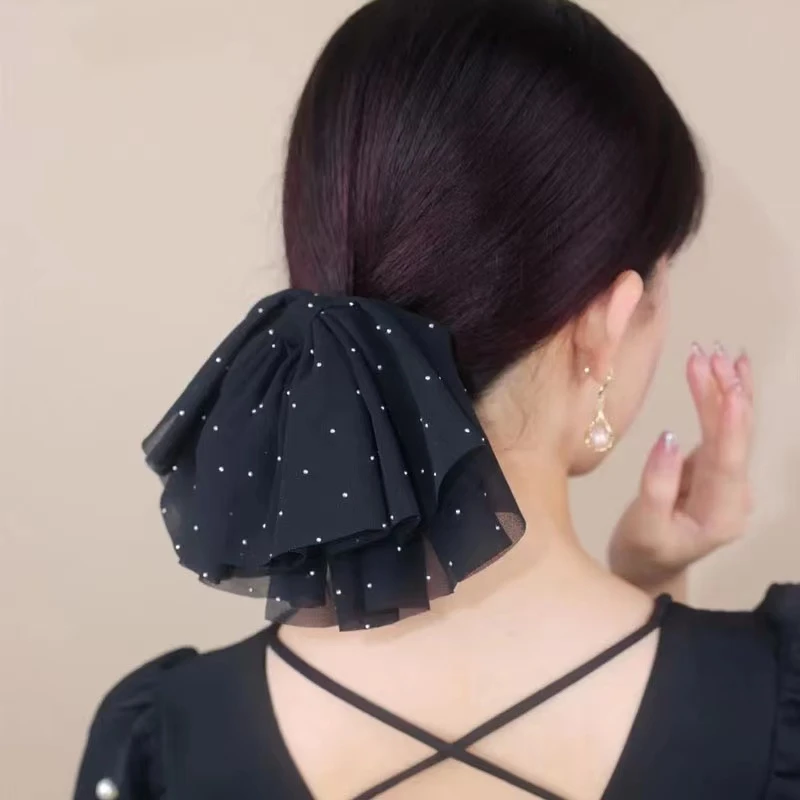 满天星黑色网红大蝴蝶结发夹 韩版气质百搭弹簧夹时尚云朵发饰F13