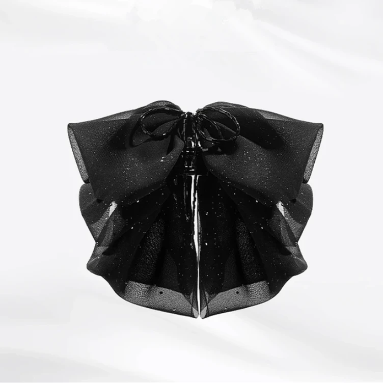 星耀蝴蝶结甜美抓夹韩版气质马尾夹高级感黑色鲨鱼夹发夹头饰F127