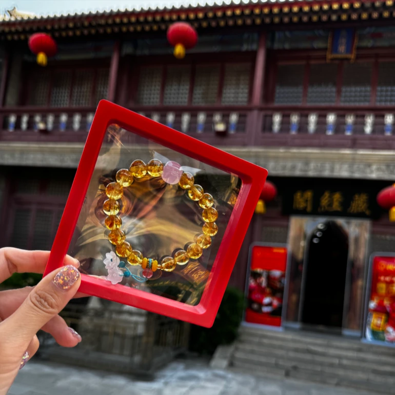 非金属玻璃手链 天后宫黄色琉璃单圈手环礼盒时尚高考毕业季礼物