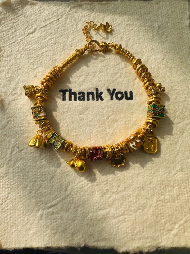 铜合金珐琅手链 金木水火土五行手链古法百搭手工金色精美烧蓝