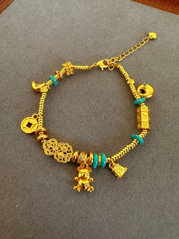 铜合金珐琅手链 合金算盘珠手链时尚复古手工编织钱串子手串高保