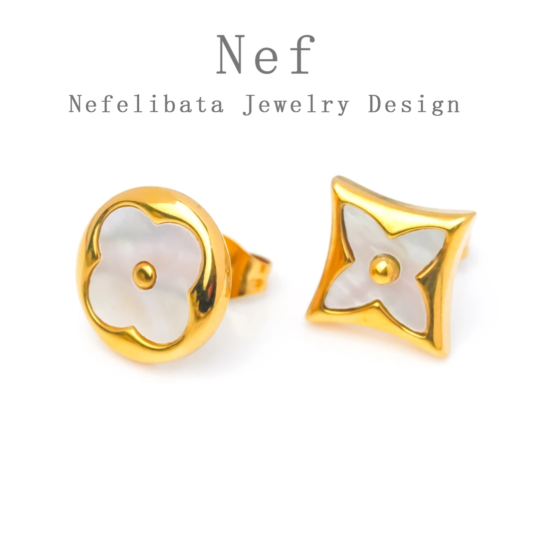 6366法♣MG【花卉致意】轻奢耳钉时尚首饰经典老花镀K金镶白贝耳饰