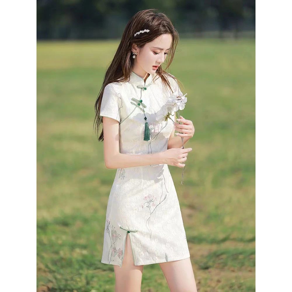 LBG 2424旗袍2023年新款改良女夏季年轻款少女小个子短款显瘦日常