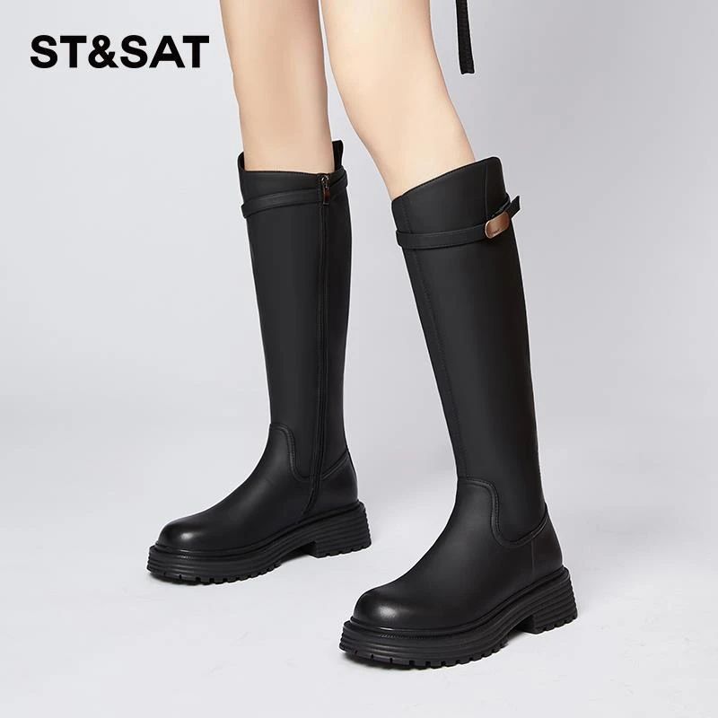 星期六ST&SAT厚底靴子长筒靴V口不过膝长靴V型高筒靴女靴秋冬女鞋