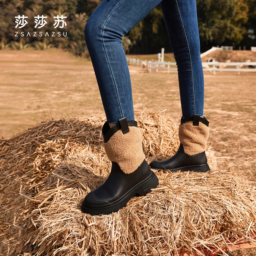 【云千千同款】莎莎苏冬款保暖中筒厚底户外西部时装靴女ZA43529-41