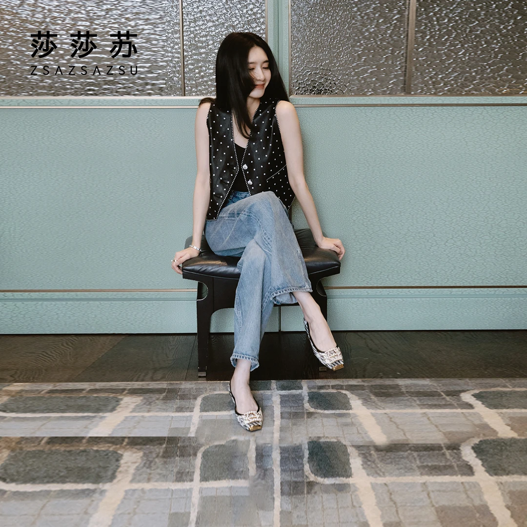 【江疏影同款】莎莎苏春夏季雅丹风小香风方头百搭平底鞋ZA52532-12