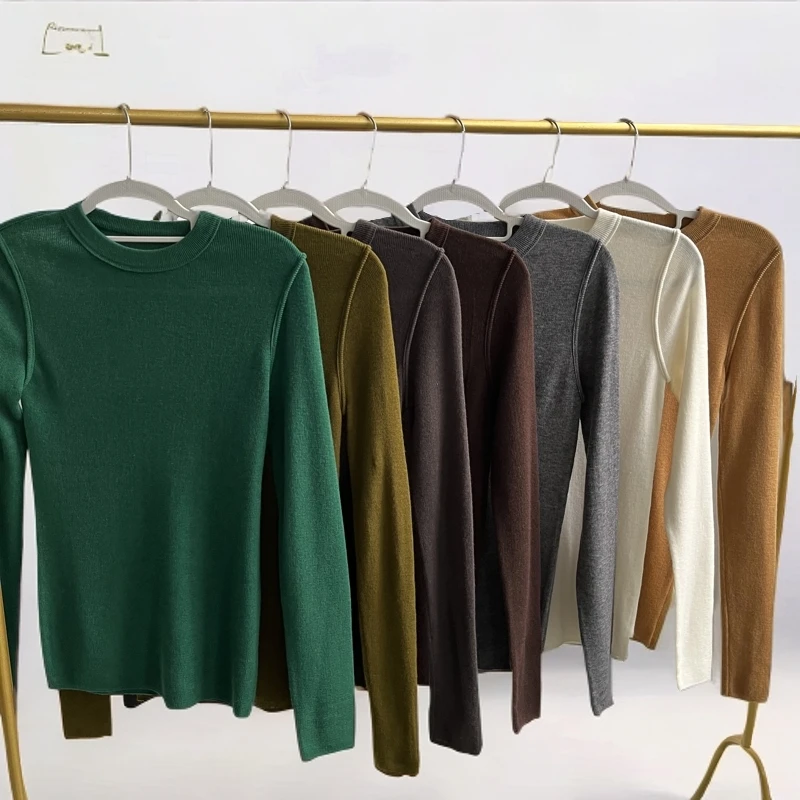 B1202  秋冬新款螺纹正肩圆领百搭修身针织衫