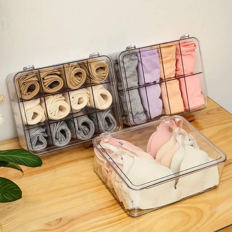 内衣内裤袜子收纳盒三合一家用分格分隔装文胸整理盒子神器透明盒