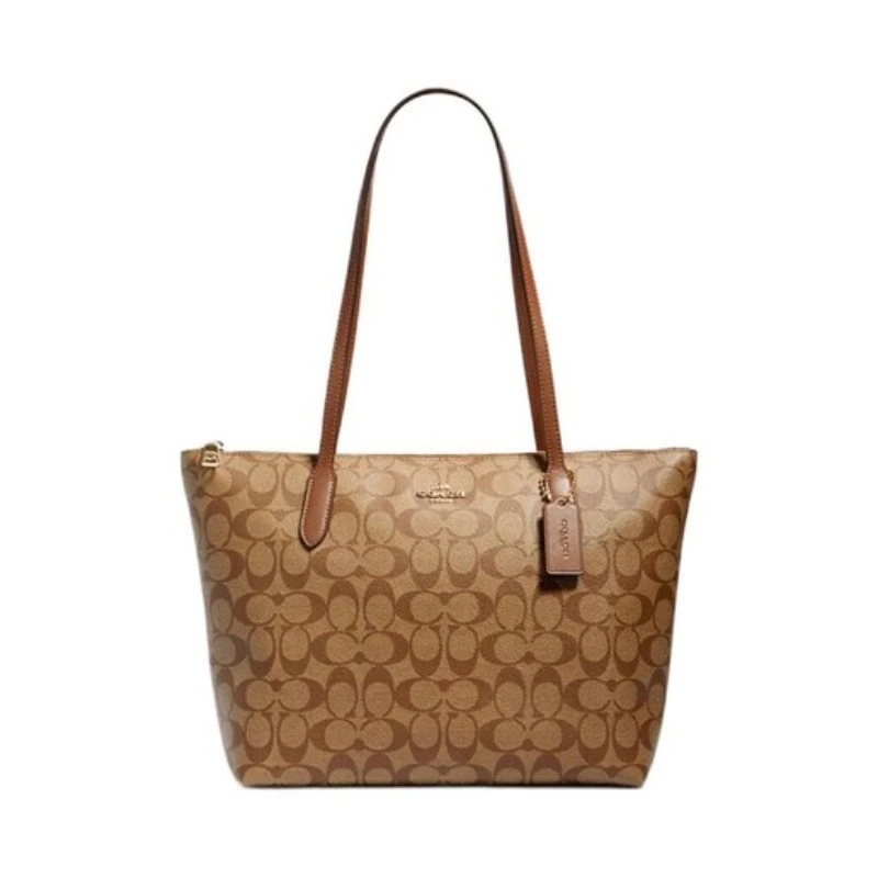 全新未使用 COACH/蔻驰 印花手提托特包卡其棕色配色4455IME74