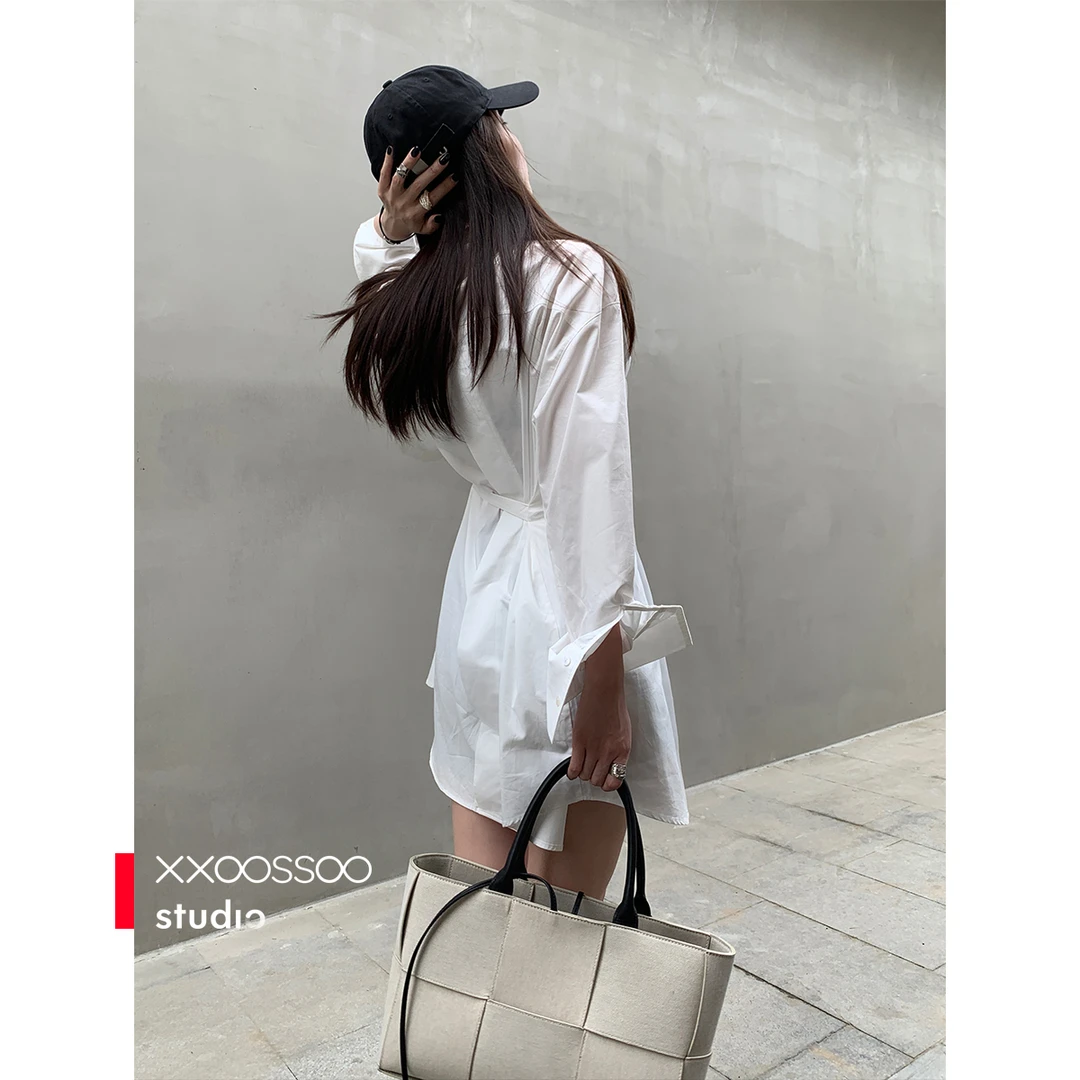 【衬衫】xxoossoo收腰白色衬衫裙女夏 小个子连衣裙子新款