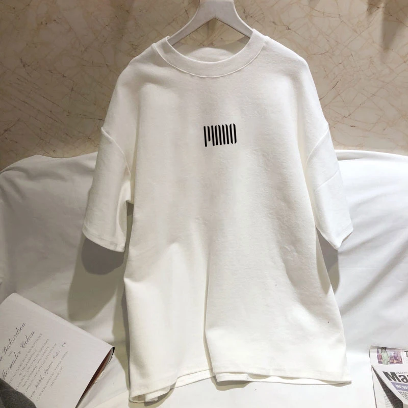 2025新款搭配鲨鱼裤磨毛短袖t恤女韩版宽松中长款加厚秋冬季上衣