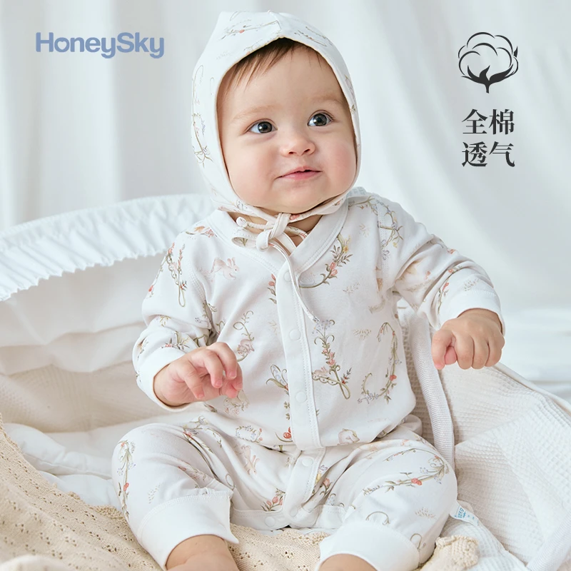 哈尼天空新生婴儿春秋连体衣纯棉初生满月宝宝衣服婴幼儿哈衣爬服