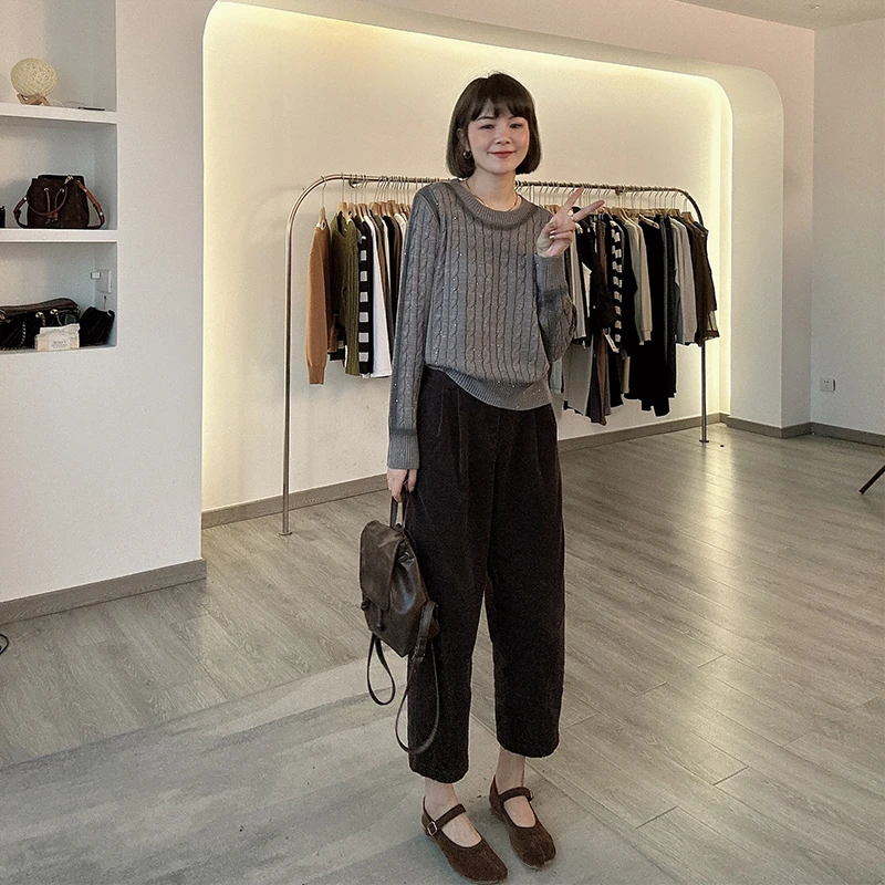 秋冬必备灯芯绒复古高腰宽松直筒休闲裤