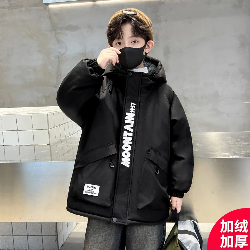 男童冬装棉服外套2024新款儿童加绒加厚派克服中大童冬装保暖棉衣
