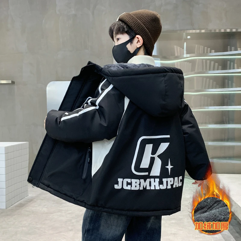 男童冬季加绒加厚棉服外套2024新款儿童保暖冲锋衣中大童男孩棉袄