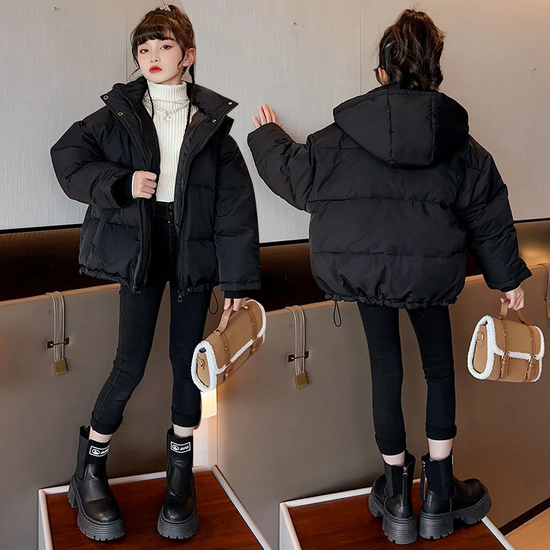 女童冬季羽绒服2024新款中大童女孩洋气加厚外套白鸭绒短款面包服