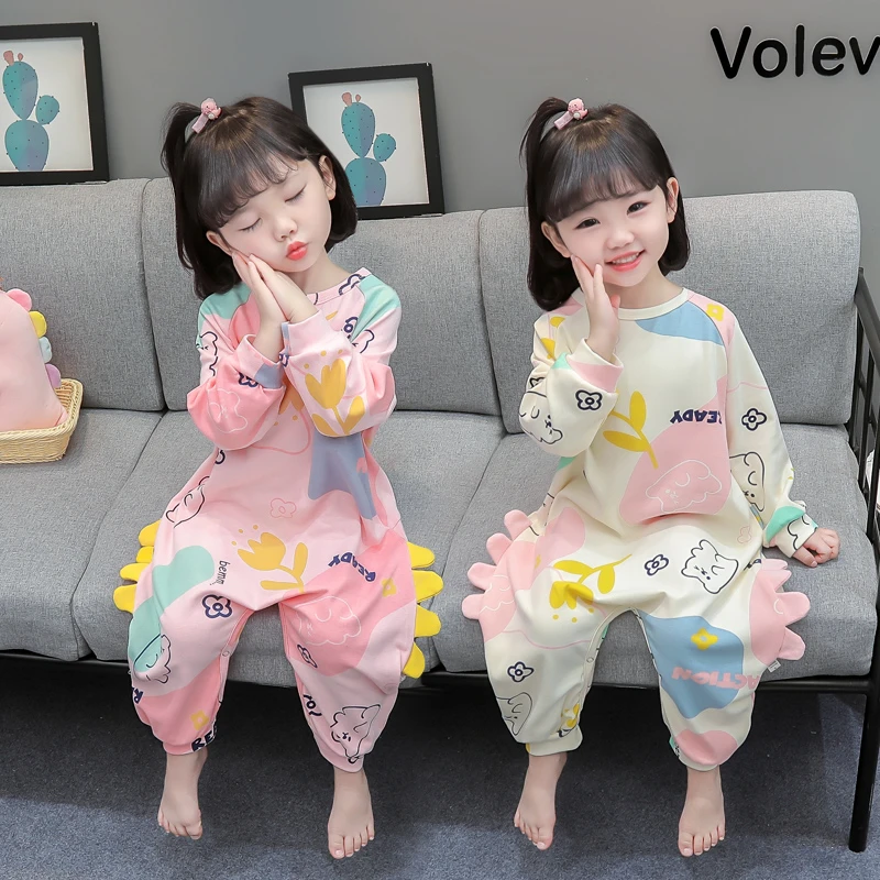 1女童连体睡衣3春秋款棉2儿童防踢家居服长袖0卡通女宝宝宽松纯棉