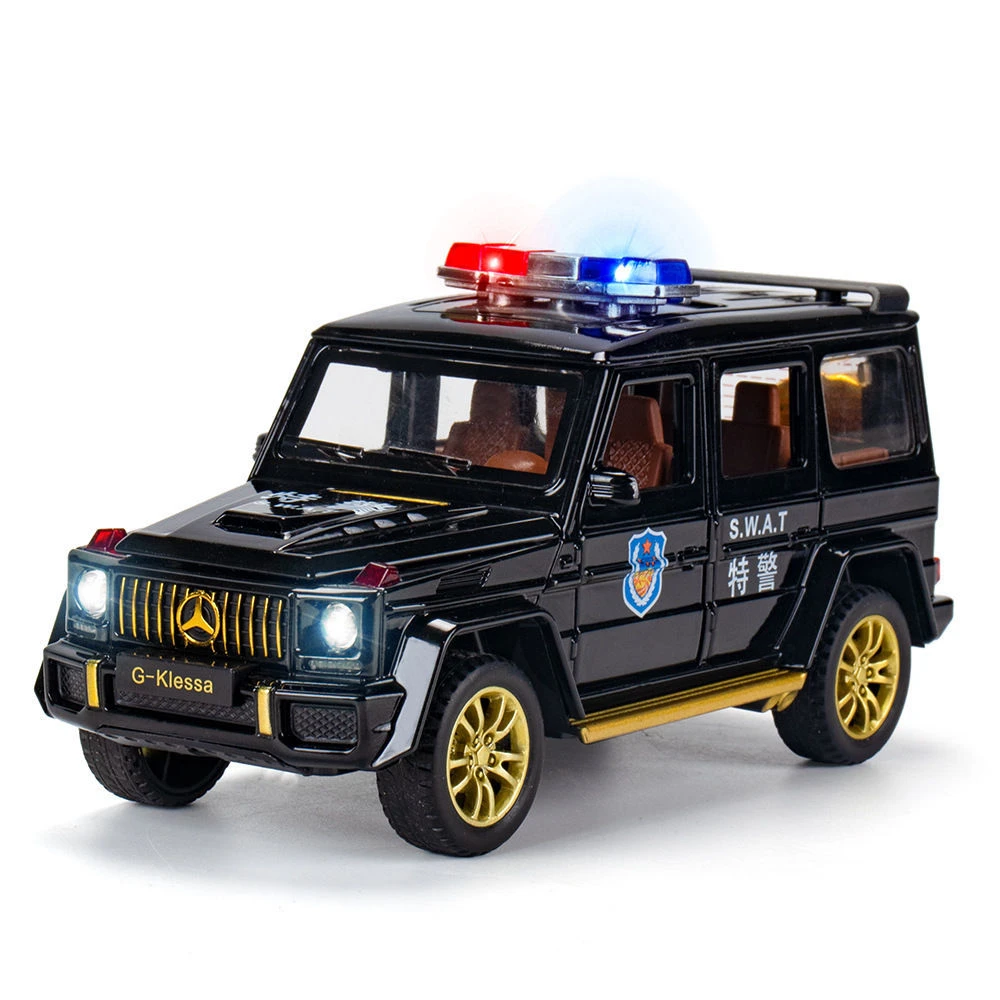 新款奔驰大G合金模型警车玩具越野车仿真玩具车回力滑行摆件特警