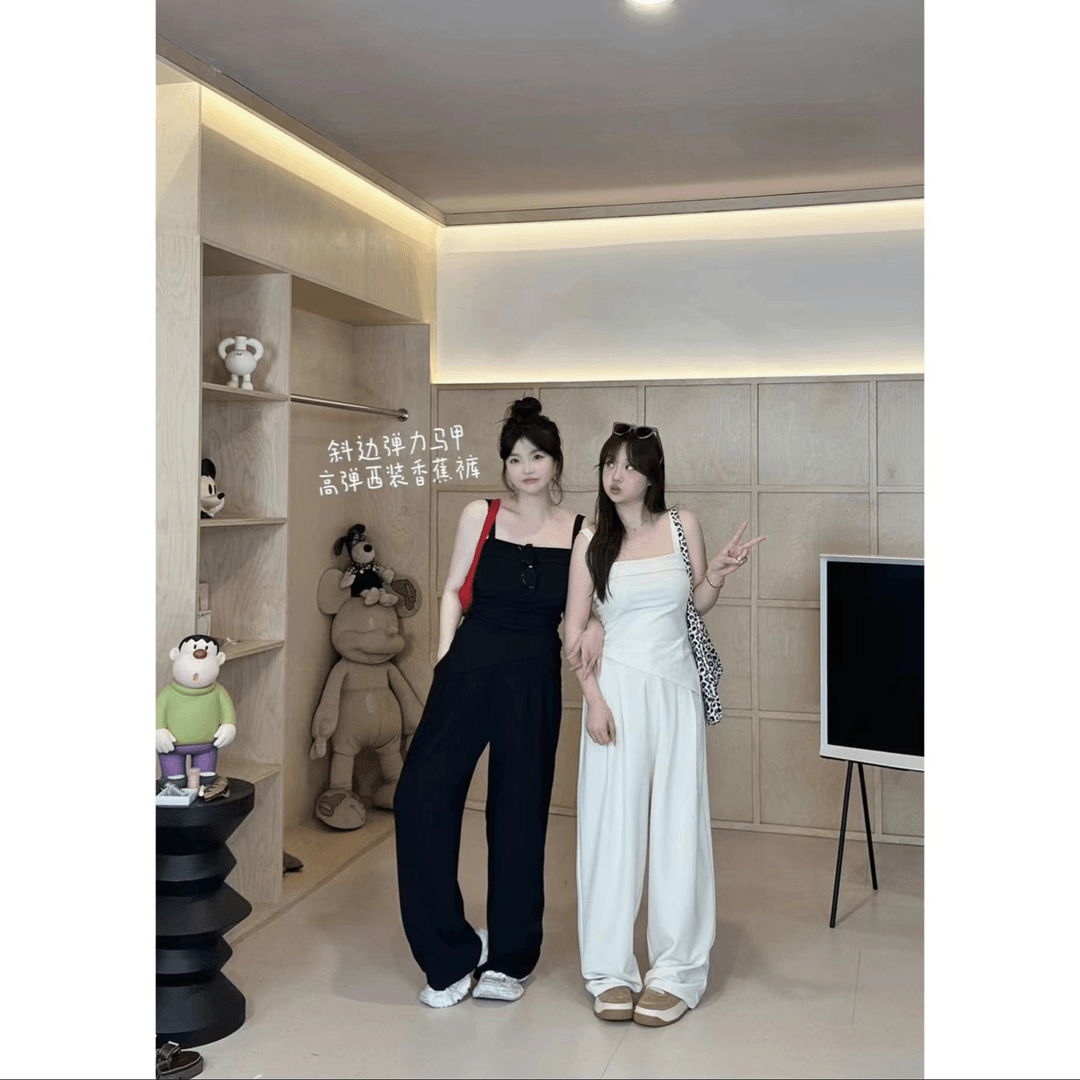 晶咕【瘦到窒息-裤子】韩系设计感高腰宽边直筒显瘦休闲裤百搭