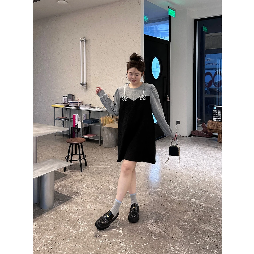 晶咕【简约女主】设计感高级蝴蝶结显瘦气质长袖法式连衣裙