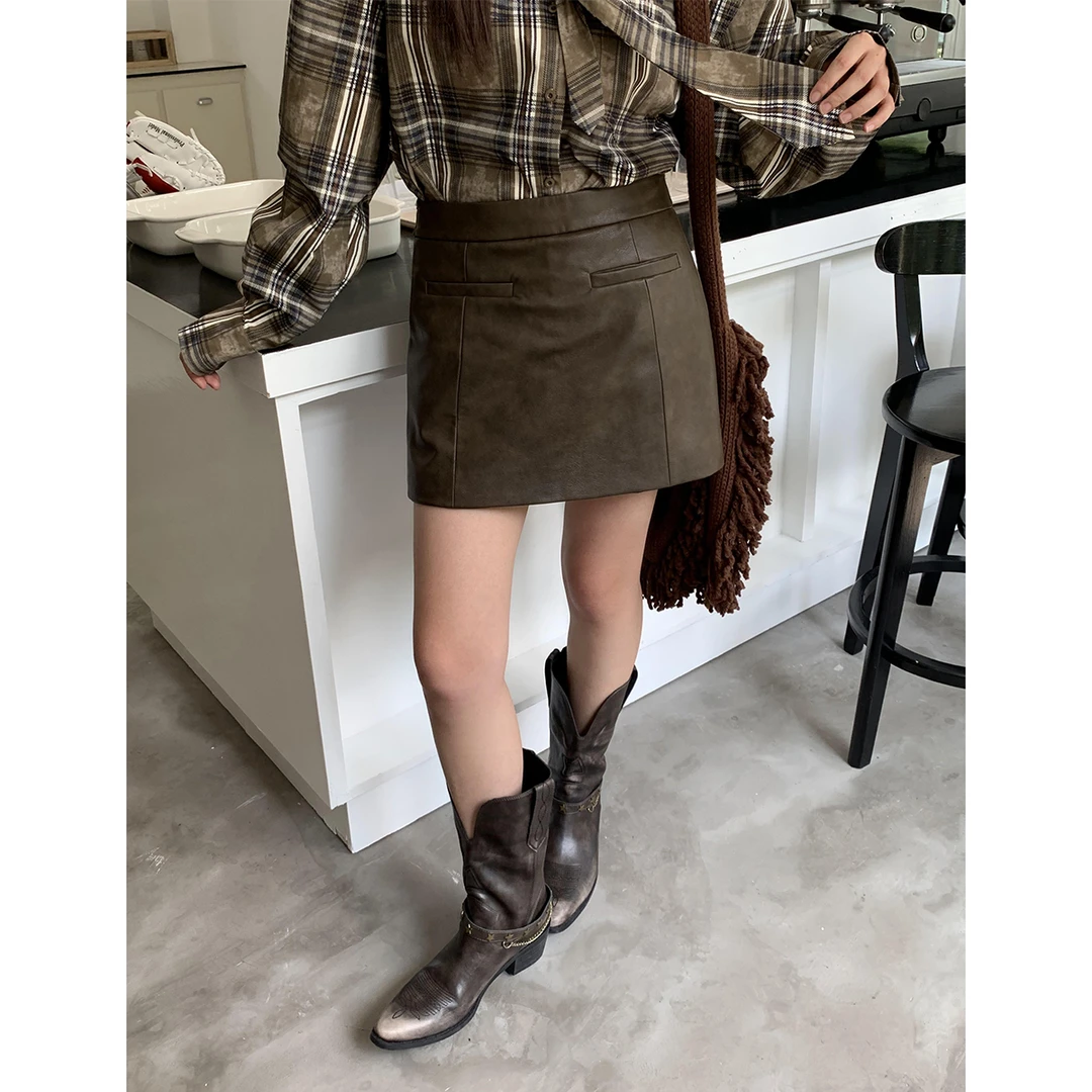 晶咕白标~u风搭配高腰A字半身裙裤女早秋气质大码短裙