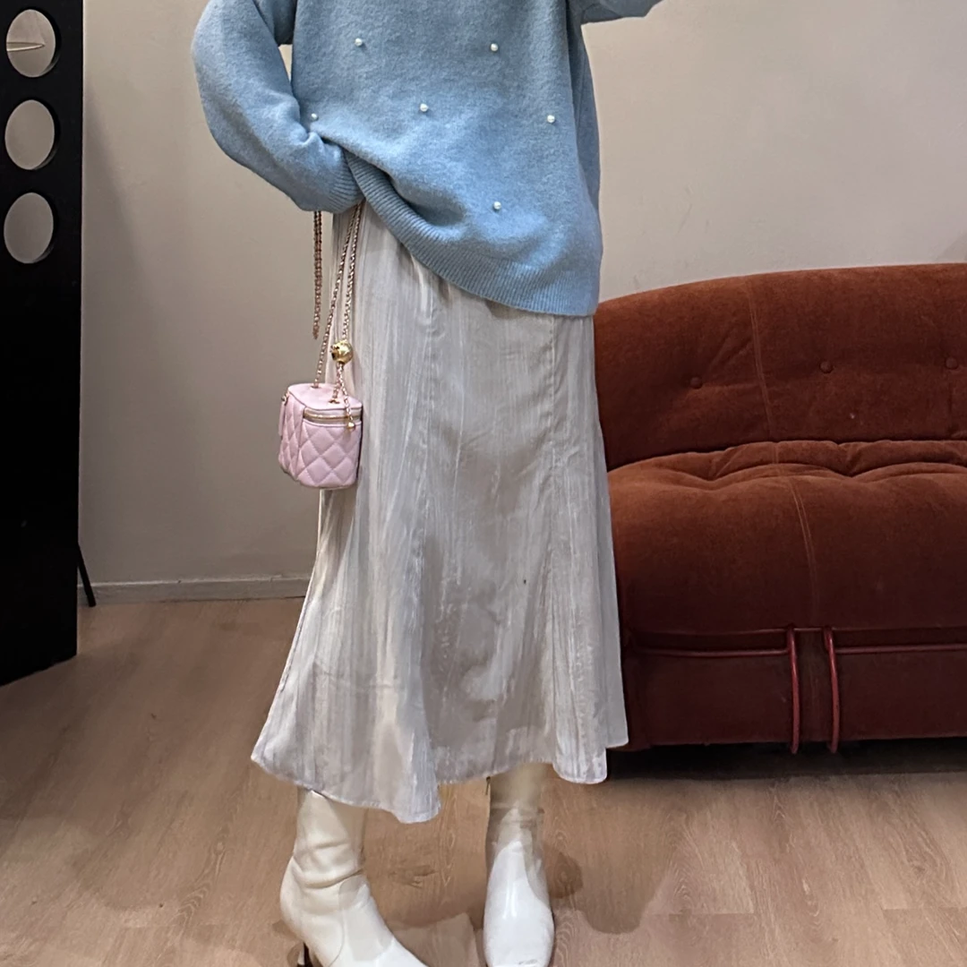晶咕【甜丝绒】时尚百搭秋冬复古鱼尾高腰显瘦半身裙