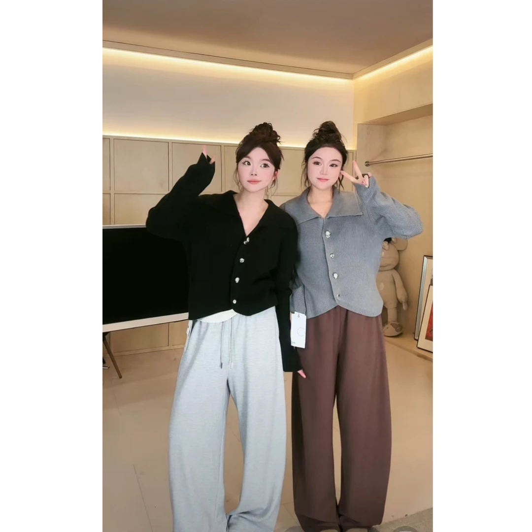 晶咕【松弛time!】纯色全松紧高腰抽绳阔腿休闲裤直筒时尚宽松