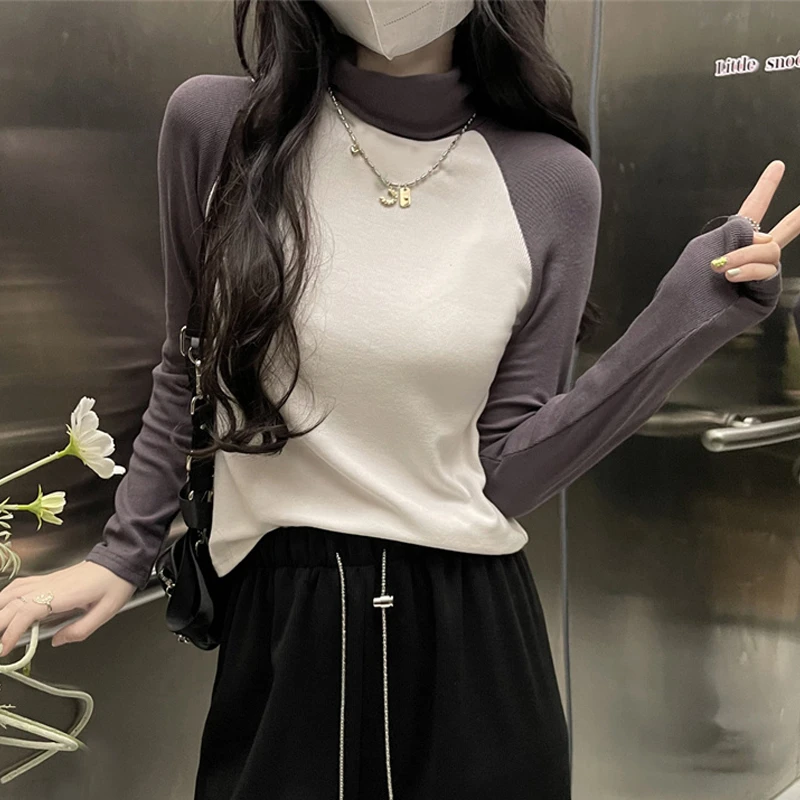 秋冬bi备-加绒温暖高领插肩长袖洋气宽松T恤打底衫女上衣修身显瘦