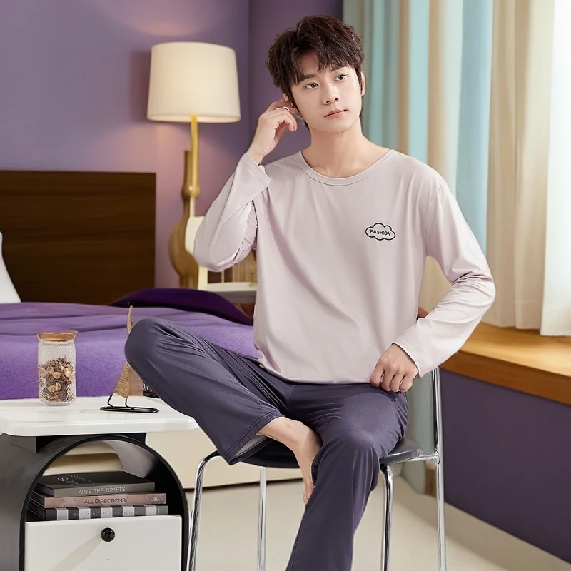 紫色花语薄款男时尚印花春秋季外穿家居服休闲长袖睡衣S4AD4501
