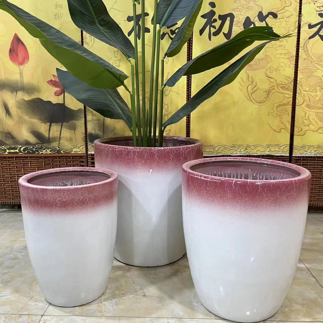 子弹头双拼色款手工高温陶瓷特大号大号花盆通风透气不掉釉(微瑕)