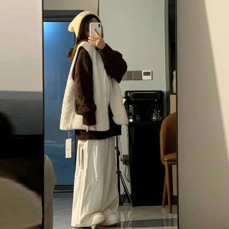 2024新款羊羔绒毛衣马甲背心外套女秋冬季慵懒高级感针织上衣套装