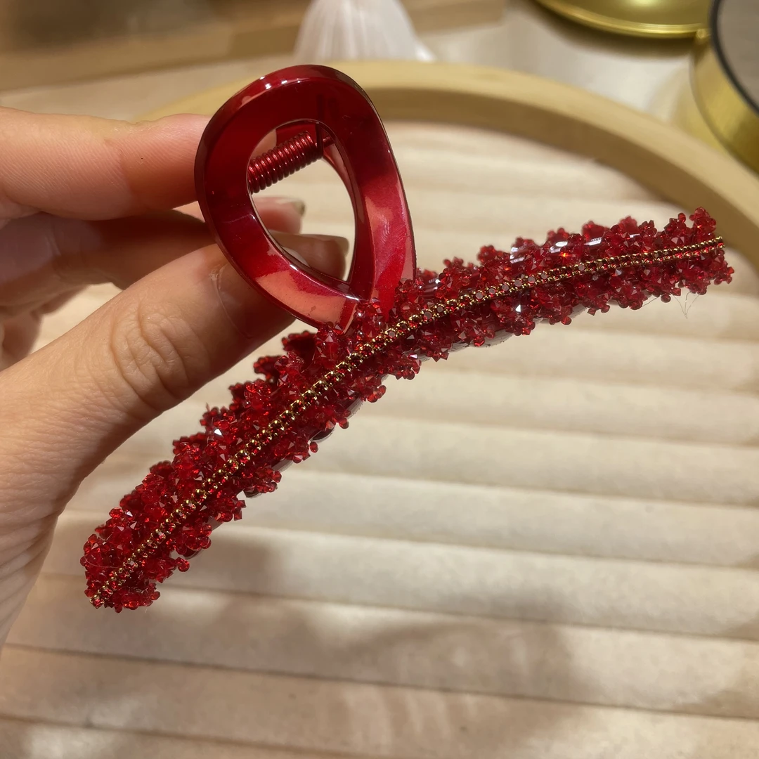 恒赞新年款红色满钻麦穗大抓夹轻奢气质百搭女后脑勺盘发夹 5621
