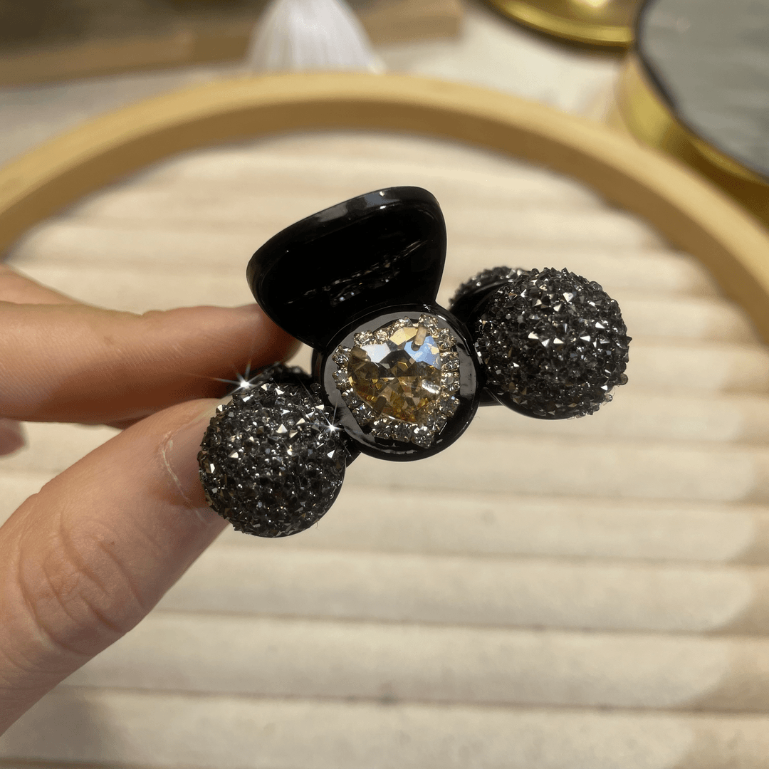 恒赞黑色钻球水晶小抓夹5公分轻奢气质碎发夹百搭刘海小夹子 5710